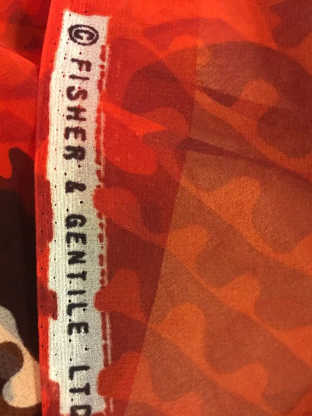Vintage Fisher & Gentile Sheer Scarf – Red Black Gold Abstract Print | Statement